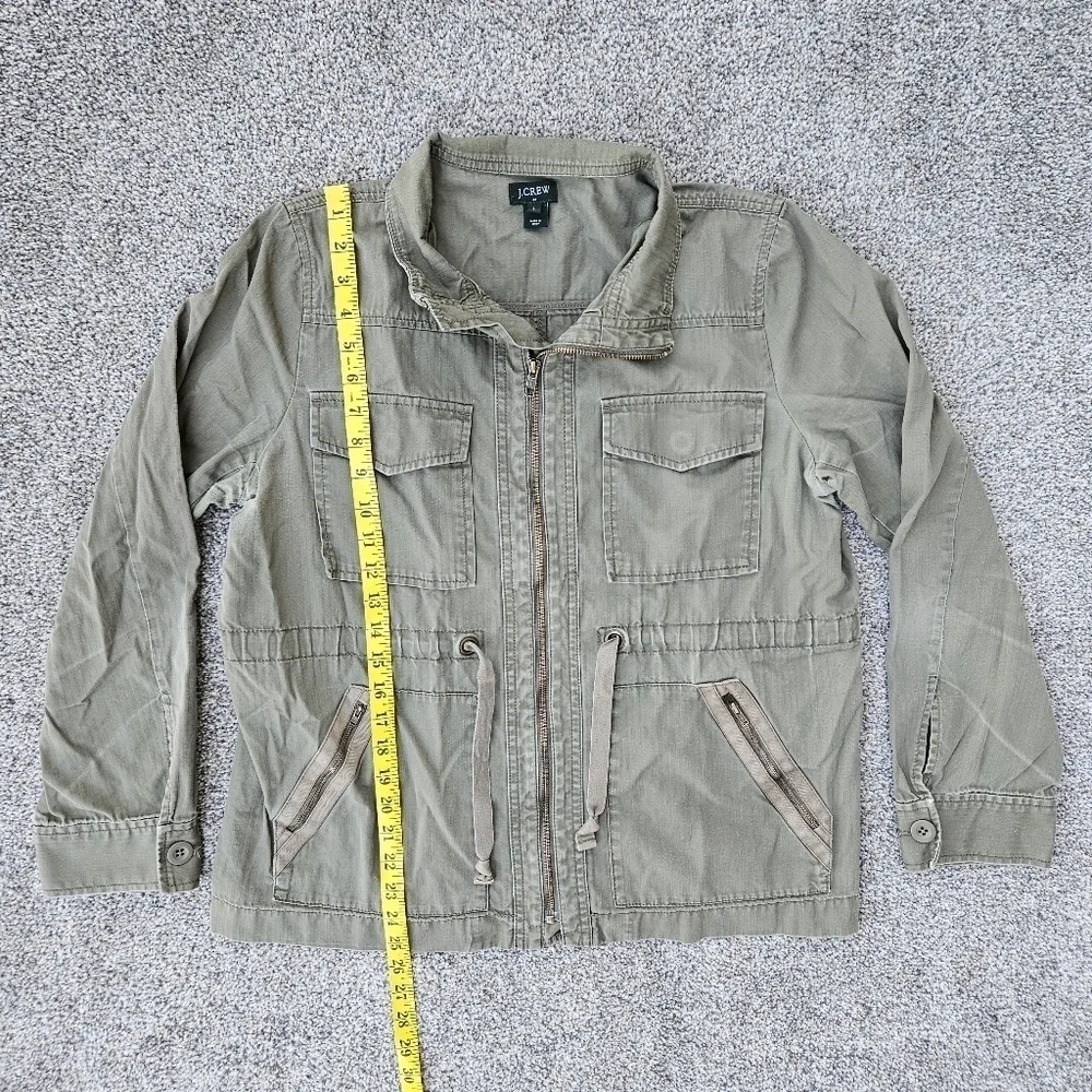 J Crew Military Field Jacket Olive Green Pockets Zip Up Cinch Waist Womens Large